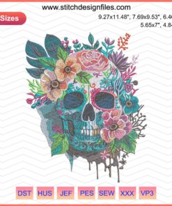 Colorful Sugar Skull Embroidery Design, Day of the Dead motif, 5 Sizes Available, Instant Download, Intricate Floral Patterns