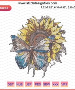 Sunflower Butterfly Embroidery Design, 3 Sizes, Instant Download, Colorful Floral Pattern, DIY Sewing, Home Decor, Craft Project